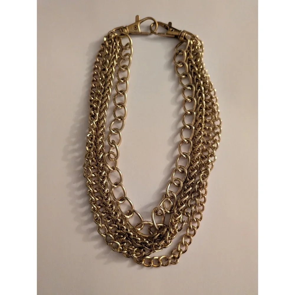 Gold Multi Strand Layered Chain Statement Necklace 18 Inch Dual Lobster Clasps